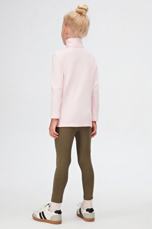 Uçuk pembe Basic Kışlık Tam Balıkçı Yaka Uzun Kollu Kız Çocuk Tişört