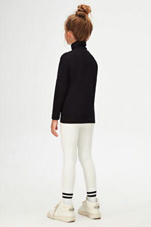 Siyah Basic Kışlık Tam Balıkçı Yaka Uzun Kollu Kız Çocuk Tişört