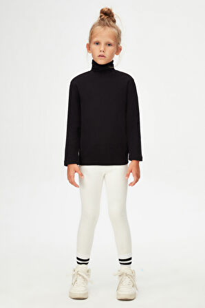 Siyah Basic Kışlık Tam Balıkçı Yaka Uzun Kollu Kız Çocuk Tişört