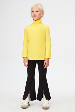 Sarı Basic Kışlık Tam Balıkçı Yaka Uzun Kollu Kız Çocuk Tişört