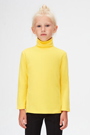 Sarı Basic Kışlık Tam Balıkçı Yaka Uzun Kollu Kız Çocuk Tişört