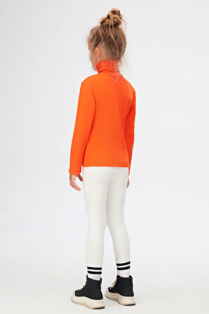 Turuncu Basic Kışlık Tam Balıkçı Yaka Uzun Kollu Kız Çocuk Tişört