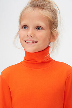 Turuncu Basic Kışlık Tam Balıkçı Yaka Uzun Kollu Kız Çocuk Tişört