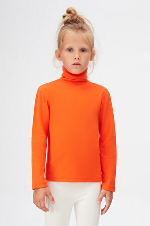Turuncu Basic Kışlık Tam Balıkçı Yaka Uzun Kollu Kız Çocuk Tişört