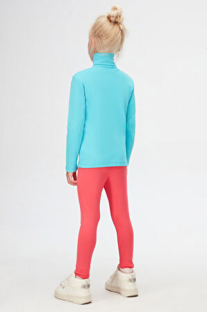 Açık Turkuaz Basic Kışlık Tam Balıkçı Yaka Uzun Kollu Kız Çocuk Tişört