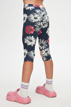 Stylized Sunflower Kız Çocuk Desenli Diz Altı Tayt Kapri