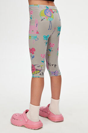 Ay Grisi Chirping Animals Kız Çocuk Desenli Diz Altı Tayt Kapri