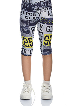 Sporty Glam Kız Çocuk Desenli Diz Altı Tayt Kapri
