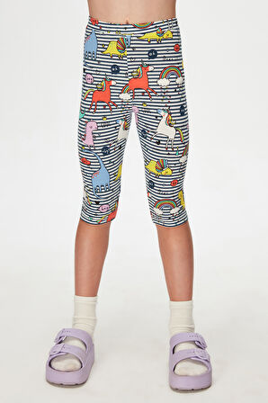 Rainbow Unicorn Kız Çocuk Desenli Diz Altı Tayt Kapri
