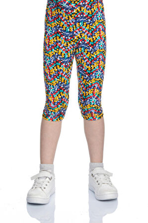 Abstract Speckled Kız Çocuk Desenli Diz Altı Tayt Kapri