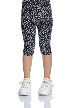 Siyah Flora Fauna Kız Çocuk Desenli Diz Altı Tayt Kapri