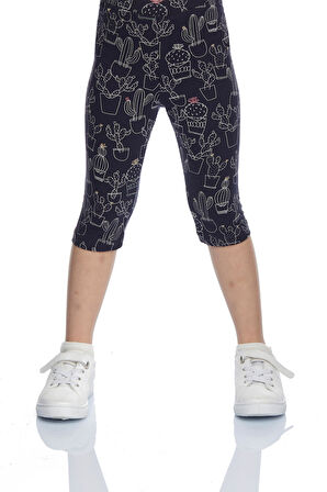 Line Art Cactus Kız Çocuk Desenli Diz Altı Tayt Kapri