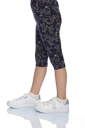 Line Art Cactus Kız Çocuk Desenli Diz Altı Tayt Kapri