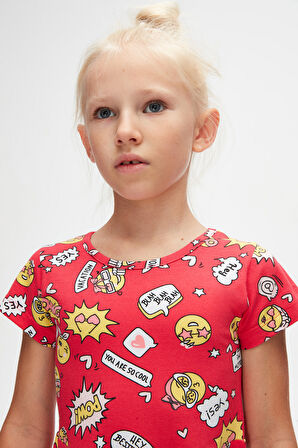 So Cool Kız Çocuk Desenli Kısa Kollu Elbise