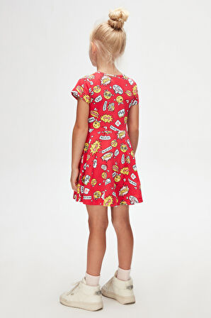 So Cool Kız Çocuk Desenli Kısa Kollu Elbise