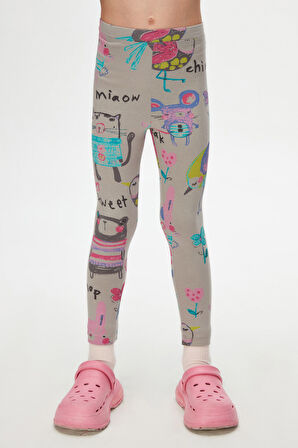 Ay Grisi Chirping Animals Kız Çocuk Yazlık Desenli Tayt