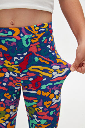 Abstract Leopard Kız Çocuk Desenli Diz Altı Tayt Kapri