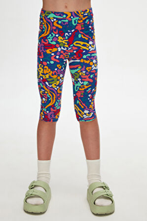 Abstract Leopard Kız Çocuk Desenli Diz Altı Tayt Kapri