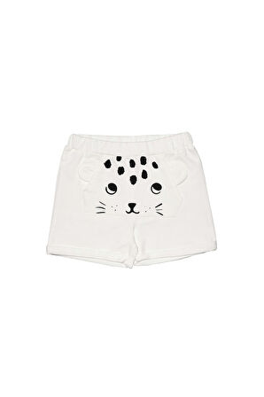 Ekru Kanguru Cepli Kız Çocuk Şort