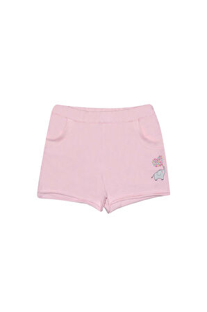 Uçuk pembe İki İplik Fil Baskılı Cepli Kız Çocuk Şort