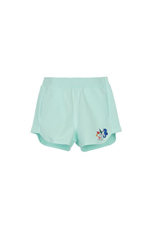 Mint İki İplik Deniz Atı Baskılı Kız Çocuk Şort