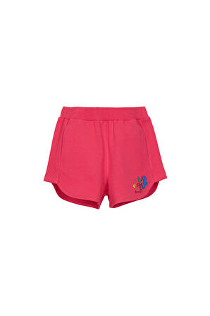 Nar Çiçeği İki İplik Deniz Atı Baskılı Kız Çocuk Şort