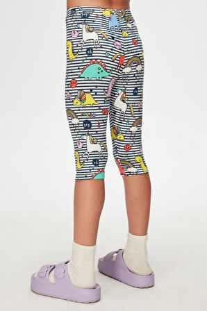 Rainbow Unicorn Kız Çocuk Desenli Diz Altı Tayt Kapri