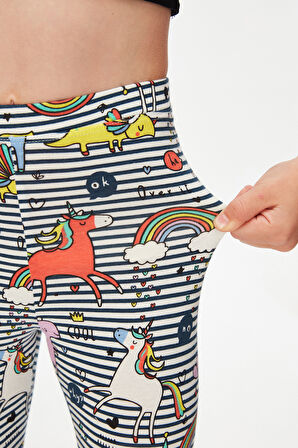 Rainbow Unicorn Kız Çocuk Desenli Diz Altı Tayt Kapri
