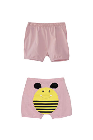 Pudra Pembe Arı Baskılı Kız Çocuk Şort