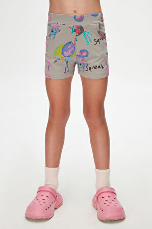 Ay Grisi Chirping Animals Kız Çocuk Desenli Cepli Şort