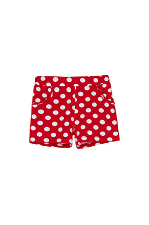 Kırmızı Polka-Dot Kız Çocuk Desenli Cepli Şort