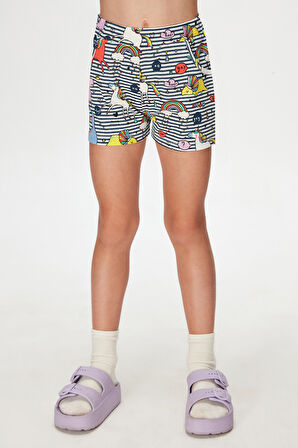 Rainbow Unicorn Kız Çocuk Desenli Cepli Şort