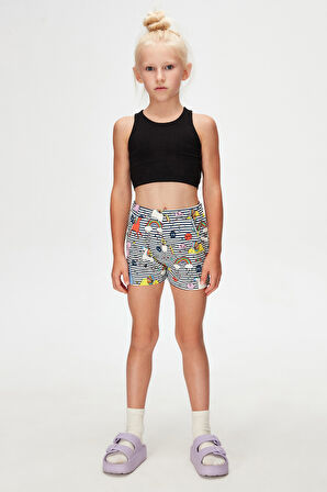 Rainbow Unicorn Kız Çocuk Desenli Cepli Şort