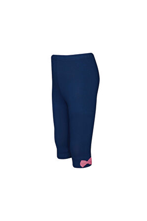 Açık Lacivert Basic Kız Çocuk Fiyonklu Diz Altı Tayt Kapri