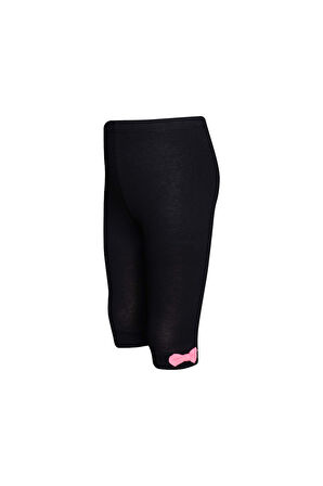 Siyah Basic Kız Çocuk Fiyonklu Diz Altı Tayt Kapri