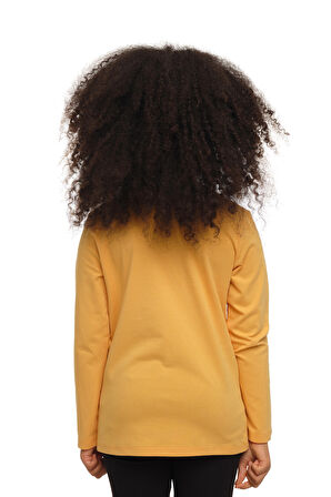 Kavun Sarı Basic Unisex Çocuk Mevsimlik Sıfır Yaka Uzun Kollu Tişört