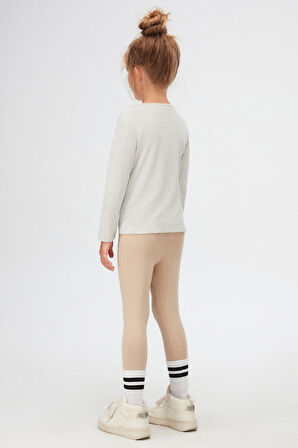 Açık Yeşil Melanj Basic Mevsimlik Likralı Uzun Kollu Kız Çocuk Tişört