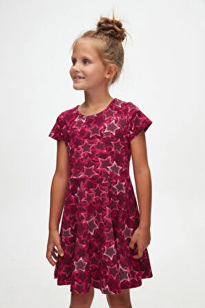 Pointing Stars Kız Çocuk Desenli Kısa Kollu Elbise