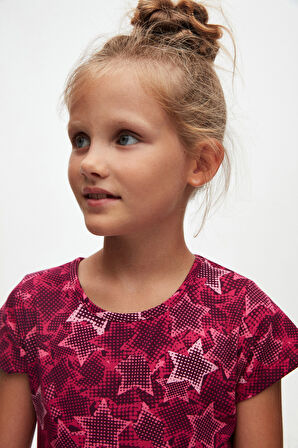 Pointing Stars Kız Çocuk Desenli Kısa Kollu Elbise