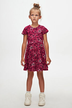 Pointing Stars Kız Çocuk Desenli Kısa Kollu Elbise