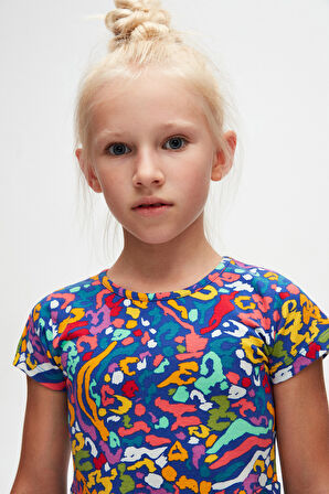 Abstract Leopard Kız Çocuk Desenli Kısa Kollu Elbise