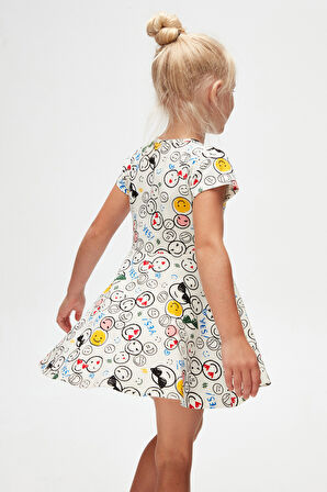 Cute Faces Kız Çocuk Desenli Kısa Kol Elbise