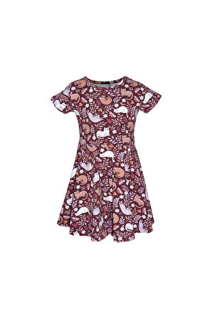 Lazy Cat Kız Çocuk Desenli Kısa Kollu Elbise