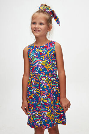 Abstract Leopard Kız Çocuk Desenli Kolsuz Elbise