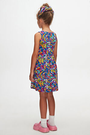 Abstract Leopard Kız Çocuk Desenli Kolsuz Elbise