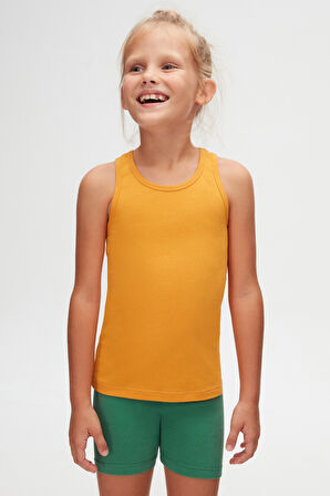 Kadmium Sarı Kız Çocuk Düz Basıc  Yüzücü Atlet