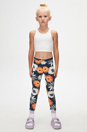 Stylized Sunflower Kız Çocuk Desenli Yazlık Tayt