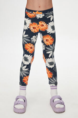 Stylized Sunflower Kız Çocuk Desenli Yazlık Tayt