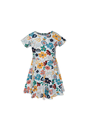 Nordic Jungle Kız Çocuk Desenli Kısa Kollu Elbise