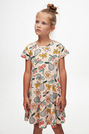 Cute Sketchbook Kız Çocuk Desenli Kısa Kollu Elbise